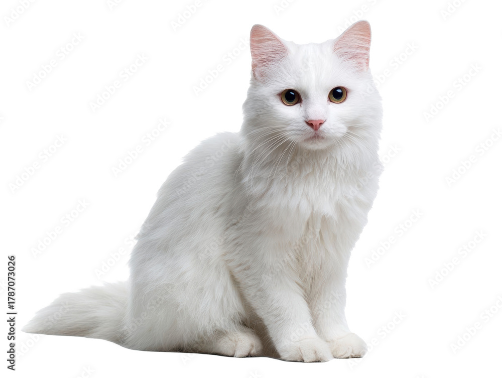 Obraz premium A fluffy white cat sitting gracefully.