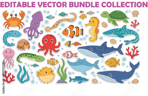 set of funny cartoon fishes