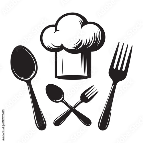 Vintage Cooking Badge with Chefs and Kitchen Utensils