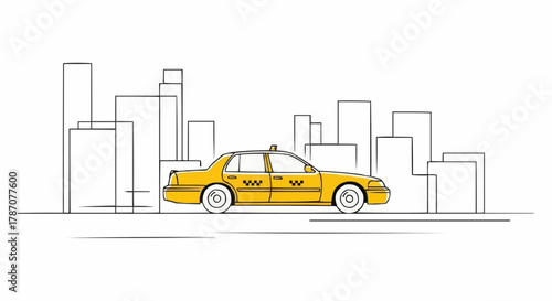 Yellow New York City Taxi Cab Side View.