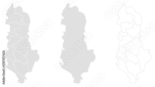 Albania map, useful for country, region, travel, geography, and political themes. Simple grey layout suitable for education, analysis, planning. Icon, symbol, vector.