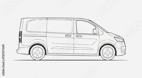 Detailed Line Art of a Modern Passenger Van.