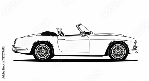 Classic white convertible car illustration with open top and detailed design.