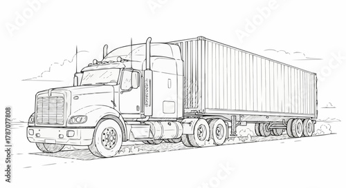 Detailed drawing of a large semi truck on the road ready for transport.