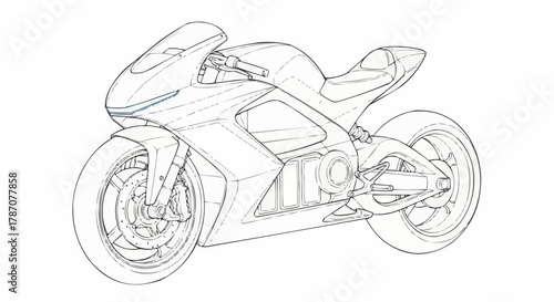 Detailed Sketch of a Modern Sport Motorcycle Design.