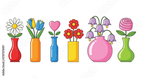 Colorful floral bouquet in vases, perfect springtime greetings cards design