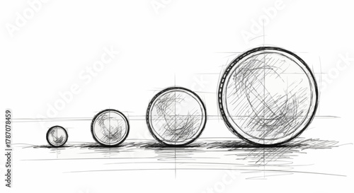 Pencil Sketch of Four Spheres of Increasing Size.