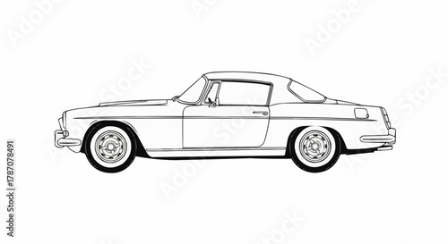 Classic Vintage Sports Car Line Art Drawing.