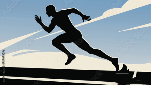 Silhouette of a Running Athlete Illustrator Artwork Banner Background Design Template 