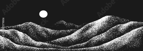 Grain stippled texture mountain range. Spray Painted mountain landscape on vintage style. use for print art, poster, cover, banner