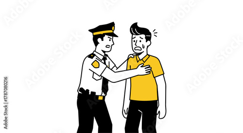 Worried man being comforted by a police officer after difficult arrest