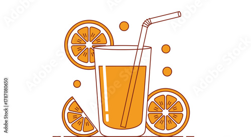 Refreshing orange juice with straw and orange slices for a healthy diet