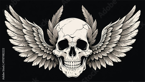 Angel Winged Skull Head Illustrator Artwork Banner Background Design Template 