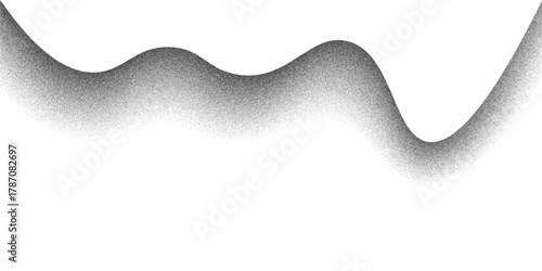 Wavy grain gradient texture. Black stippled flowing line background. Grunge noise dot work wallpaper for banner, poster, brochure. Undulate sandy backdrop with speckles, particles, granules. Vector