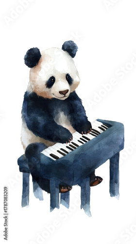 Playful panda enjoying music at the piano.