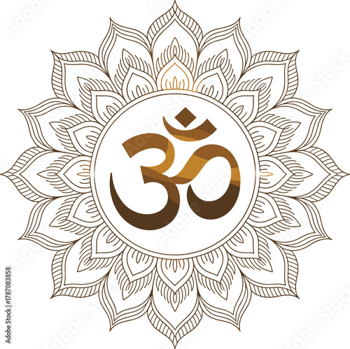 Om symbol within a brown mandala design hinduism spirituality