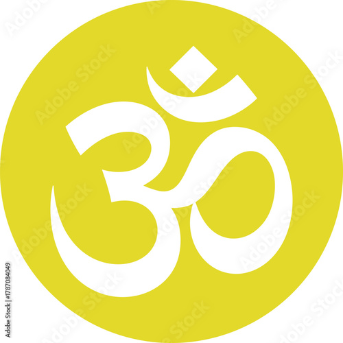 White Om Symbol On Yellow Circle hinduism spirituality