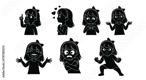 Diverse girl expressions for emotional learning and communication skills
