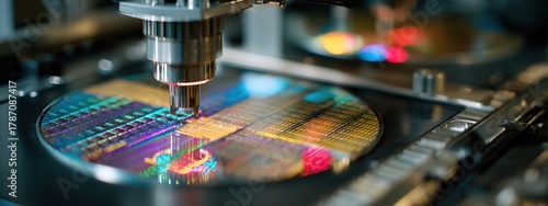 Close-Up View of Advanced Technology with Semiconductor Wafer and Optical Inspection System