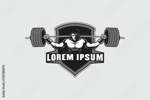 Man lifting barbell image logo sport template