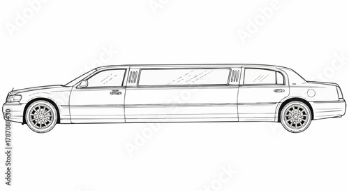 Detailed Line Art Depiction of a Classic Stretched Limousine.
