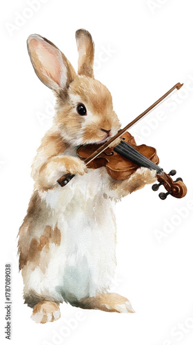 A rabbit playing the violin artfully.