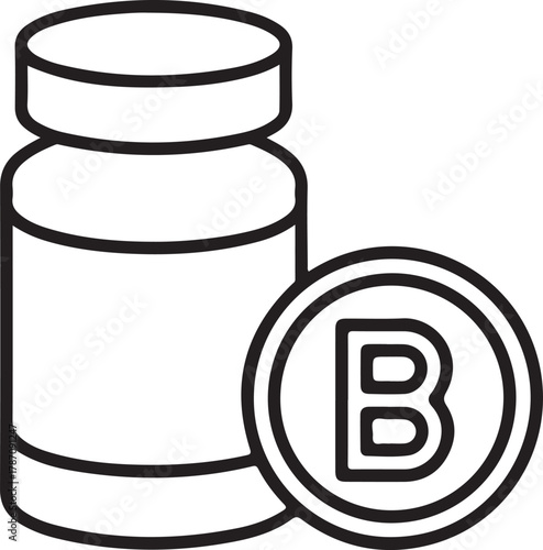 Outline of a medicine bottle with a coin showing the letter b