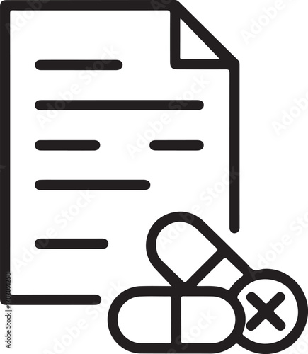 Medical prescription with crossed out pills icon for denied medication