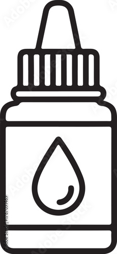 Simple line art icon of a dropper bottle with a water drop