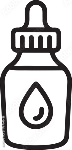 Simple line art icon of a dropper bottle with a drop