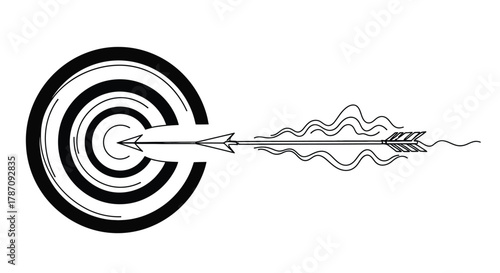 Abstract arrow flying towards a stylized target with wavy lines representing motion and speed
