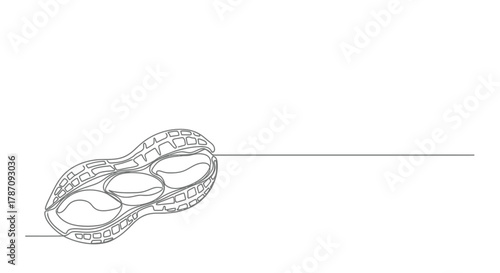 Minimalist single line drawing of an open peanut shell revealing three delicious kernels inside