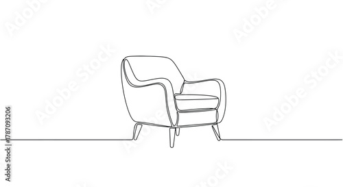 Minimalist single line drawing of a comfortable armchair with a clean and modern aesthetic