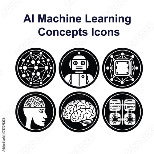 A I Machine Learning Icons Brain Chip Maze Circuit