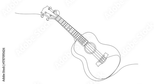 Minimalist single line drawing of a ukulele with a simple elegant design