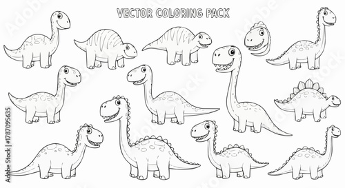 Collection of adorable dinosaur illustrations for coloring and creative projects.