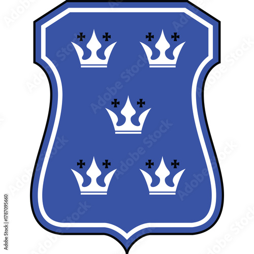 Blue Shield Emblem With Five White Crowns On Transparent Background Isolated Vector Graphic