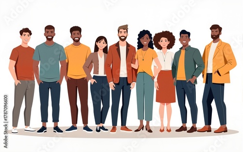 Group of happy diverse multiethnic business people standing together. Team of colleagues in different ages. Isolated vector illustration. High quality
