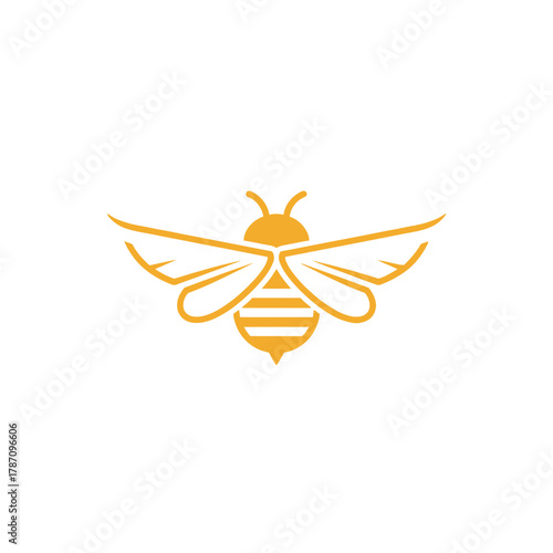 A minimalist vector illustration showcases a golden honeybee with outstretched wings, symbolizing nature, pollination, and the sweetness of honey production.