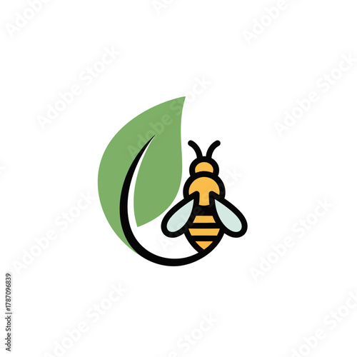 A charming vector illustration showcases a bee perched on a leaf, symbolizing nature, environmental awareness, and the vital role of pollinators in ecosystems.