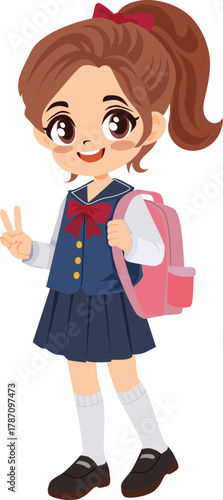 school girl with pink backpack