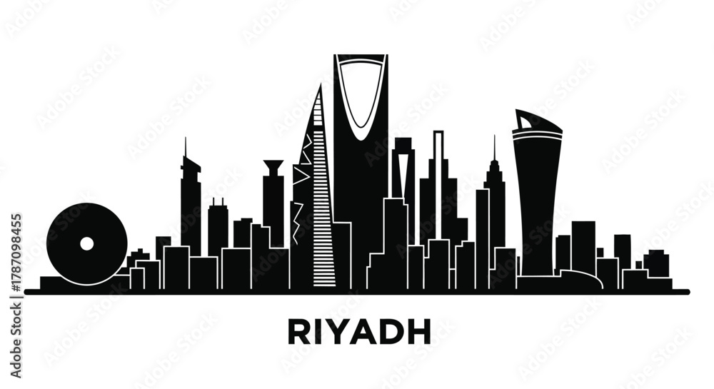 Naklejka premium Discover the stunning Riyadh skyline silhouette for modern design use