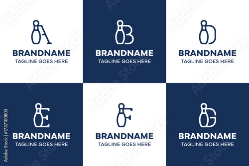 Letter A B D E F G Pin Bowling Logo Set, symbolizing focus, energy, and competition