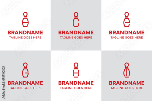 Letter A C E G H M Bowling Pin Logo Set, symbolizing precision, energy, and teamwork