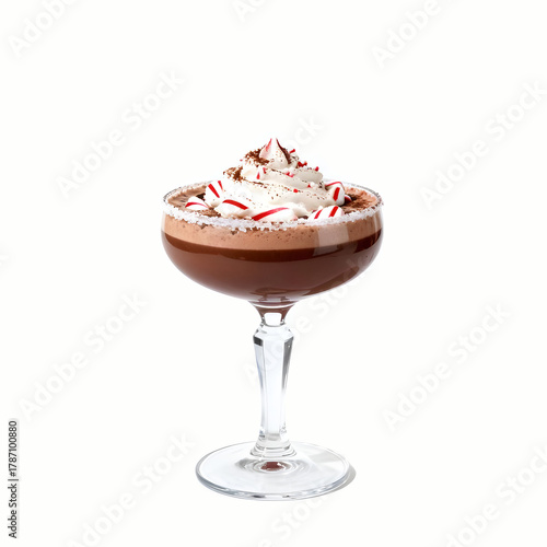 Chocolate peppermint cocktail in festive glass with whipped cream  
