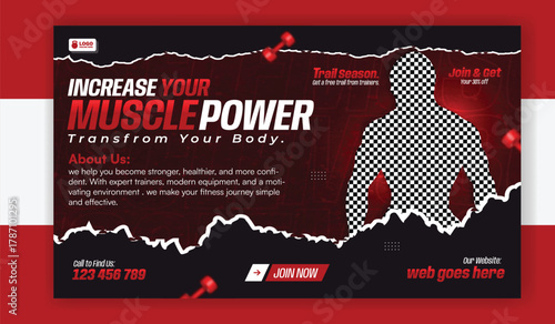 Gym and fitness social media banner template for promotion design
