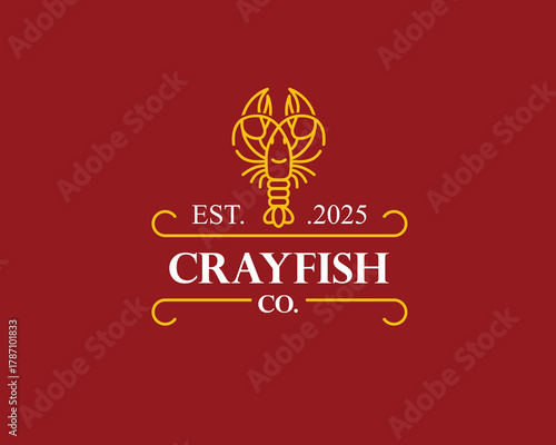 Creative gold striped crayfish with red background is very suitable for your logo emblem