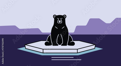 Majestic polar bear sits on ice floe in a minimalist modern style