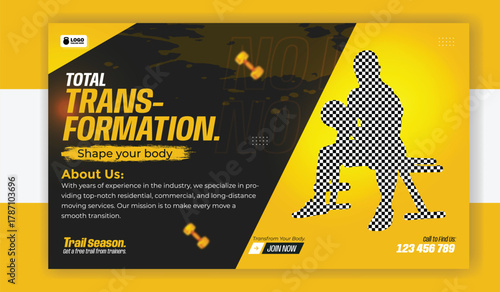 Fitness gym total transformation social media post template design layout