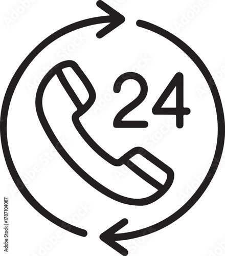 24 hour customer service hotline icon with phone and arrows
